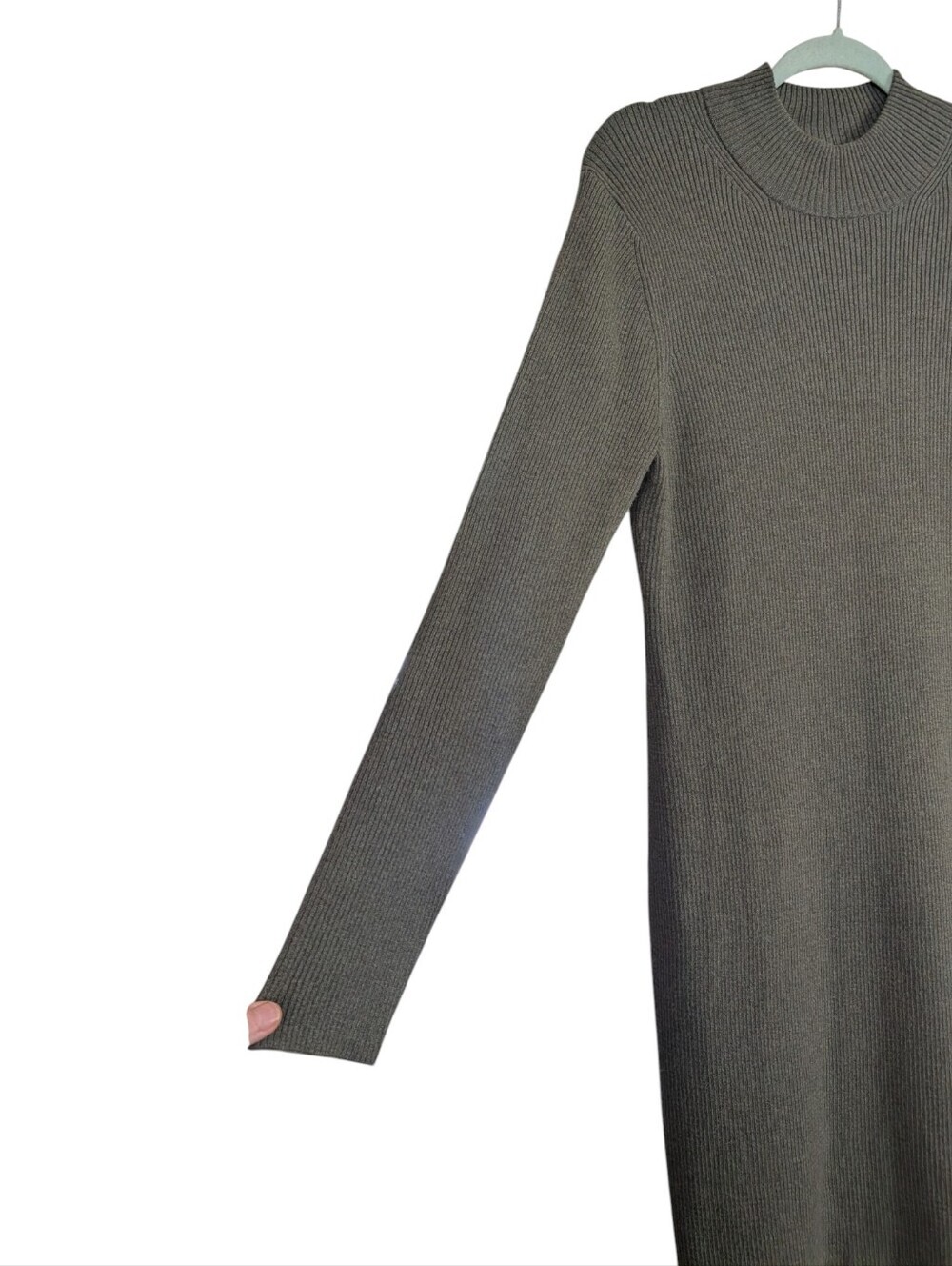 GAP Olive Green Ribbed Sweater Dress XL Mock Neck Merino Wool Blend NWT - Picture 4 of 9